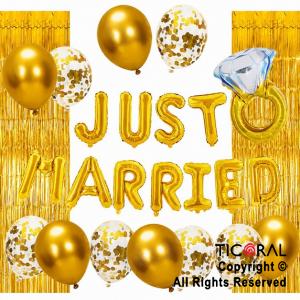 SET DE GLOBOS ARCO XL JUST MARRIED ORO (G-002) 24 UNIDADES